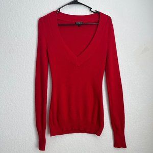 Express V-neck Knit Sweater, Red, Size S